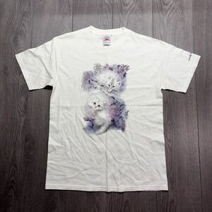 Vintage White Cat T shirt Medium Pancake Bay Y2k Nature Grandma Core